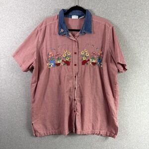 Bobbie brooks button up womens 22W plus size plaid gingham embroidered shirt